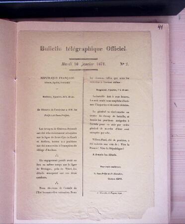 1870-71, Ensemble de 57 bulletins télégraphiques