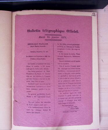 1870-71, Ensemble de 57 bulletins télégraphiques