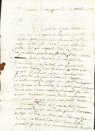 Lettre avec MP rouge "n°5 Bau principal arm. D'Espagne" (1809). TB