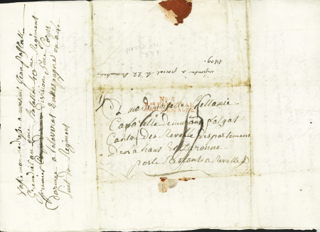 Lettre avec MP rouge "n°5 Bau principal arm. D'Espagne" (1809). TB