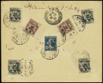 Syrie n°45, 4 pièces + 46, 2 pièces + 37, types Blanc et Semeuse OBL Beyrouth 14 (1921) sur lettre recommandée pour Paris. TB