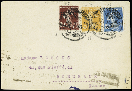 Grand Liban n°5 + 6 + 23 OBL grand CAD à pont "Beyrouth RP" (1924) sur lettre pour Bordeaux. TB