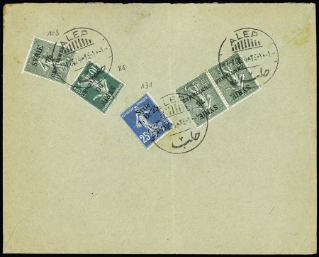 Syrie n°108, paire + 1 exemplaire + n°31 OBL grand CAD à pont "Alep" (1924) au verso d'une lettre pour Anvers (Belgique). TB