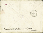 N°140 OBL Marseille (1910) sur lettre "pour un passager venant de Madagascar à Djibouti" avec 7 cachets de paquebots dont Melbourne, Adour, Natal (2 diff), Ernest Simons. TB