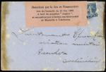 N°140 sur lettre pour Bienhoa avec étiquette rose "détérioré par le feu et l'immersion lors de l'incendie du 15 oct 1923 à bord du paquebot Angkor". Rare et TB