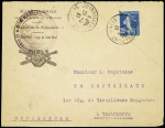 N°140 OBL Joinville le Pont Seine (1921) sur lettre avec en-tête et cachet violet avec déesse assise "Ecole normale de gymnastique et d'escrime le commandant" (le fameux Bataillon de Joinville) pour Madagascar. TB