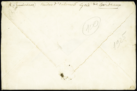 N°140 OBL Bordeaux (1925) sur lettre adressée au 3 mâts "Miquelon" société La Morue Française à St Pierre et Miquelon avec CAD tireté d'arrivée au recto (Grande Pêche)