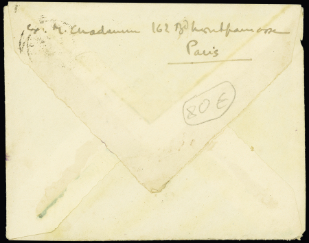 N°140 OBL Paris 52 (1924) sur lettre adressée à la princesse Pomare à Papeete (Tahiti). TB