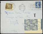 N°140 OBL mec "Paris XVI place Chopin" (1923) sur lettre adressée à André Leralle à Papeete avec colonies générales timbres-taxe n°18, bloc de 4 CDF + timbre taxe n°19 OBL CAD "Papeete Tahiti". RR et TB. Certifi