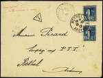 Lettre non affranchie de Vitry le François avec n°140, 2 pièces surchargées "T" utilisées comme timbre-taxe OBL Rethel Ardennes (1922), peu courant et TB