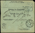 Mandat de poste international du territoire de la Sarre pour Paris avec Sarre n°86 + 88 + France n°140 OBL CAD "Paris X distribution" (taxe de factage à 25c). TB
