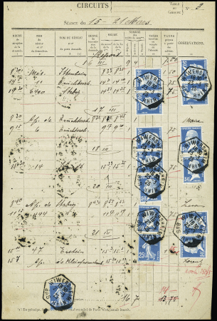 Idem. N°140, 2 pièces + n°176, 50c Pasteur, 12 pièces OBL hex "Wittersheim Bas-Rhin" (1925) sur procès-verbal d'enregistrement des conversations téléphoniques. TB