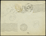 N°140, bande de 6, OBL "Paris XVIII R. de Clignancourt" (1920) sur lettre par avion pour Rabat avec mention manuscrite "Poste aérienne Toulouse-Rabat" (tarif du 1.4.20 durée 14 mois). TB