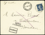 N°140 OBL cat "Touggourt Constantine" (17.12.22) à côté CAD "Poste transsaharienne automobile" (17 dec 22) sur lettre pour Tombouctou (Croisière Noire Citroën). Rare et TB