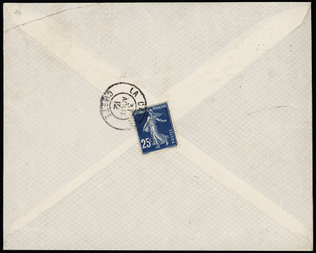 N°140 OBL CAD 2 cercles "La Canée Crète" (1912) au verso d'une lettre de La Canée pour Paris. TB