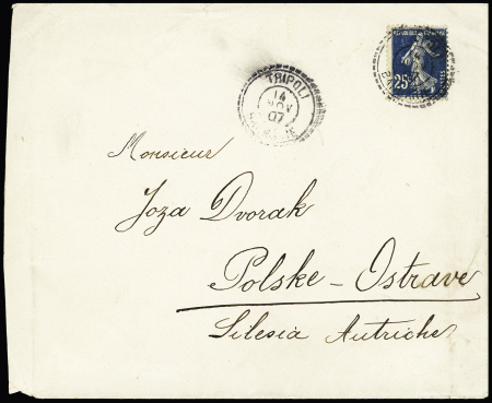 N°140 OBL CAD perlé B3 "Tripoli Barbarie" (1907) sur lettre pour Ostrava (Silésie polonaise). TB