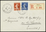 N°138 + 140 OBL CAD tireté "Tripoli Barbarie" (1911) sur lettre recommandée pour la Tunisie. TB