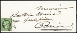 N°2 15c vert sur lettre pour Paris avec obl. étoile,