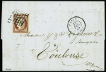 N°6B 1f carmin brun, obl. grille sur lettre de Paris
