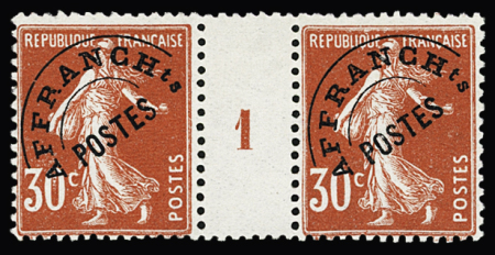 N°58 30c rouge en paire millésimée "1", neuve ** mais