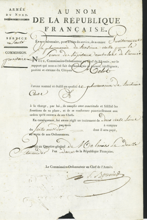 Lettre de Malines (1794) avec marque cursive "COMre de l'Arm du Nord". TB