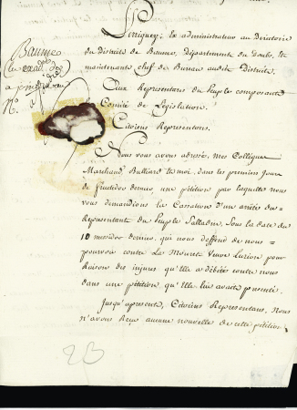 MP "24 Baume les" (an 4 - nom révolutionnaire après suppression du mot "Dames") sur lettre pour Paris, ind 18. TB
