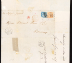 Inde, Colonies Générales : n°4 + 5 OBL losange de points + CAD "Inde Pondichéry" (1868) sur lettre pour Bordeaux avec arrivée. TB