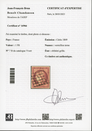 N°7B 1f vermillon terne