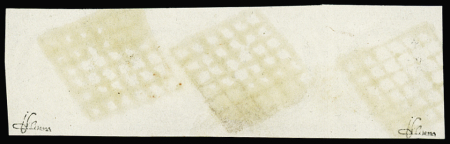 N°3 20c. noir s. jaune, en bande de 4, obl. grille,