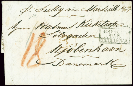 Lettre de Gibraltar pour Copenhague avec marque en