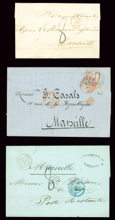 3 lettres dont Espagne n°146 OBL GC 2240, avec CAD