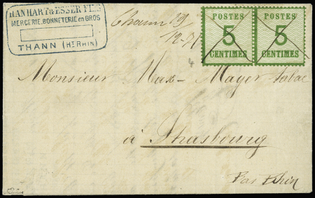Alsace n°4 en paire OBL croix à la plume + OBL man