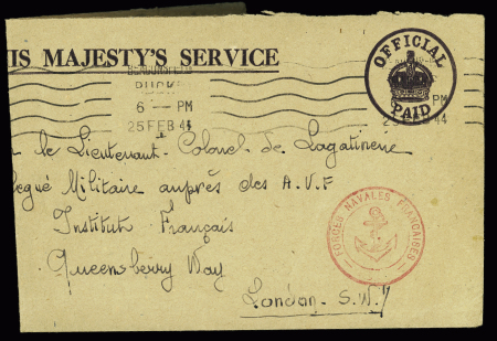 Env. "On his majesty's service" avec cachet rouge
