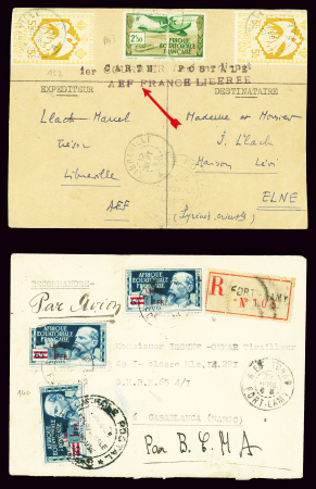 AEF n°142, 2 pièces, + PA3 OBL Libreville (12 sept