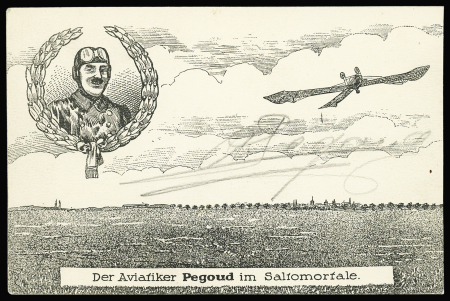 Carte postale allemande de l'aviateur français Pég