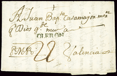 Lettre avec MP "Oleron" (L n°1 - 1728) pour Valenc
