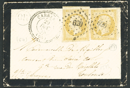 N°13, 2 pièces OBL PC 620 "Carresse (64)" (1828) s