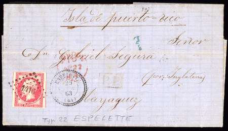 N°17B, 80c rose OBL PC 1416 + T22 "Espelette (64)"