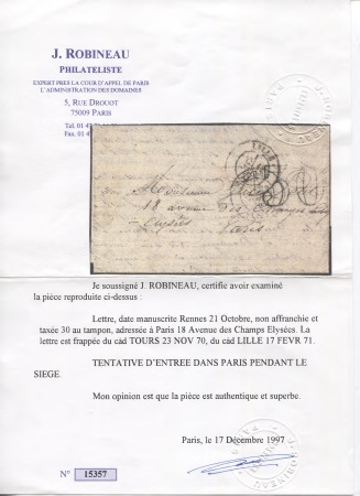 Lettre de Rennes (25 oct 70) pour Paris avec CAD de