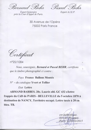 L'ARMAND BARBES n°29 OBL GC 432 + CAD "Paris Belleville"