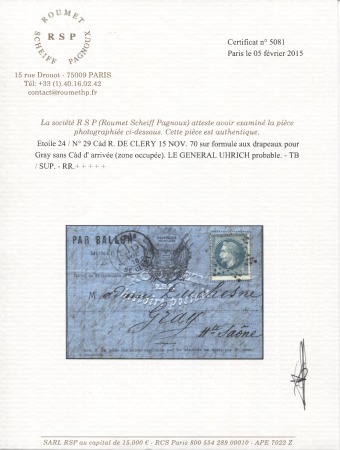 LE GENERAL UHRICH n°29 OBL étoile 24 + CAD "Paris R.