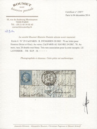 LE LAVOISIER n°29 OBL étoile 4 + CAD "Paris R. d'Enghien