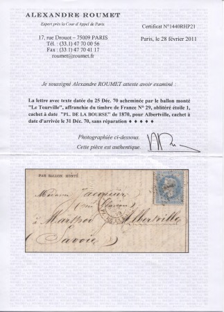 LE TOURVILLE n°29 OBL étoile 1 + CAD "Paris Pl. de