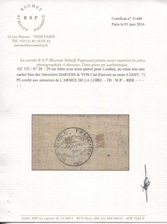 L'ARMEE DE LA LOIRE n°28 + 29 OBL GC 532 (Bordeaux)