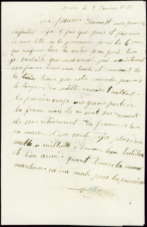 Lettre écrite de Genève 02.01.1871 et postée à St Julien en Genevo