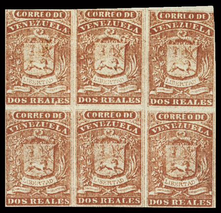 1859-62 2r Red, mint block of six, slightly touched