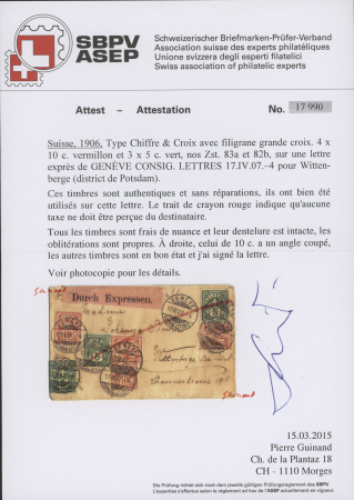 1906 5C grün (3) und 10C zinnober (4 davon ein Marke