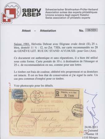 1900-03 25C blau als Zusatzfrankatur auf R-Ganzsache