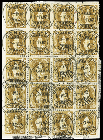 1882-1904 3Fr olivbraun, 20er-Block /Felder 153-196