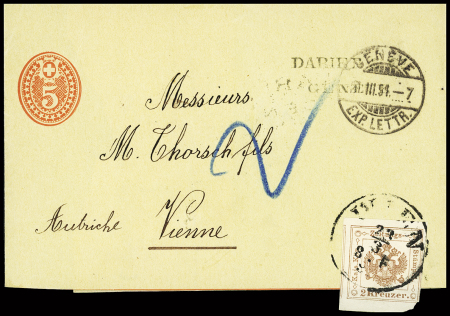 1891 5C Streifband von GENÈVE 21 III 91 nach Oesterreich